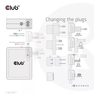 Club3D utazási töltő 140W GaN technológiával, 3xUSB-C, 1xUSB-A, PPS   PD 3.1 támogatással