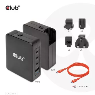 Club3D utazási töltő 140W GaN technológiával, 3xUSB-C, 1xUSB-A, PPS   PD 3.1 támogatással