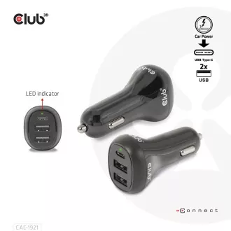 Club3D autós töltő laptopokhoz 36W, 3 port (2xUSB-A   USB-C)