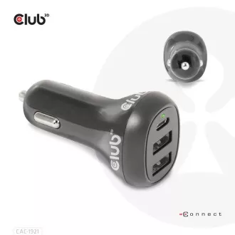 Club3D autós töltő laptopokhoz 36W, 3 port (2xUSB-A   USB-C)