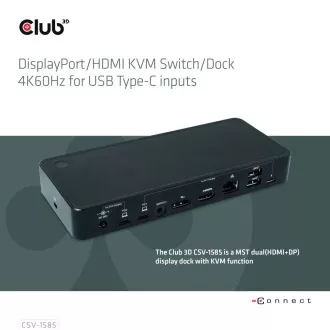 Club3D dokkolóállomás USB-C 10v1, 1xDP, 1xHDMI, 3xUSB-C, 3xUSB, 1xRJ45, 1x3,5 mm, fekete
