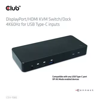 Club3D dokkolóállomás USB-C 10v1, 1xDP, 1xHDMI, 3xUSB-C, 3xUSB, 1xRJ45, 1x3,5 mm, fekete