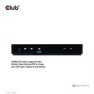 Club3D dokkolóállomás USB-C 10v1, 1xDP, 1xHDMI, 3xUSB-C, 3xUSB, 1xRJ45, 1x3,5 mm, fekete