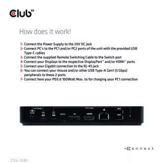 Club3D dokkolóállomás USB-C 10v1, 1xDP, 1xHDMI, 3xUSB-C, 3xUSB, 1xRJ45, 1x3,5 mm, fekete