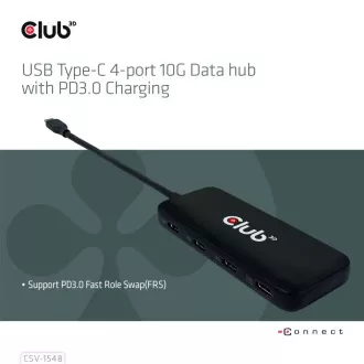 Club3D hub 1xUSB-C és 4xUSB-C között, 10 Gbps port, PD 3.0