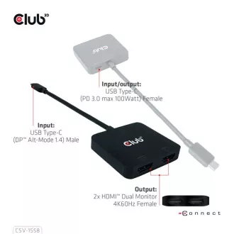 Club3D Video hub MST USB-C 2xHDMI   USB-C PD 3.0, 4K60Hz