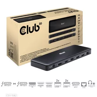 Club3D dokkolóállomás USB-C 12v1, 1xDP, 1xHDMI, 2xUSB-C, 4xUSB, 1xRJ45, fekete, fekete