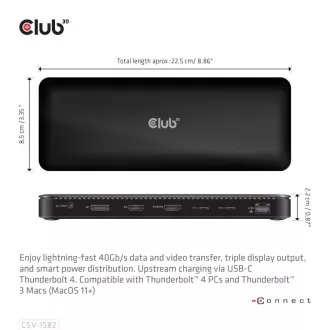 Club3D dokkolóállomás USB-C 12v1, 1xDP, 1xHDMI, 2xUSB-C, 4xUSB, 1xRJ45, fekete, fekete