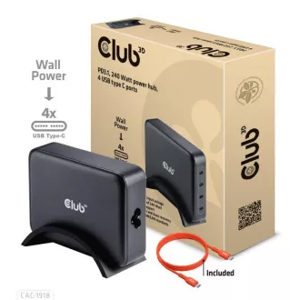 Club3D utazási töltő 240W GaN technológia, 4xUSB-C, PPS PD 3.1 támogatás Club3D utazási töltő 240W GaN technológia, 4xUSB-C, PPS PD 3.1 támogatás