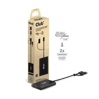 Club3D Video Hub USB-C/A és 2xHDMI 2.0, kettős monitor, 4K60Hz (M/F)