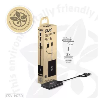 Club3D Video Hub USB-C/A és 2xHDMI 2.0, kettős monitor, 4K60Hz (M/F)
