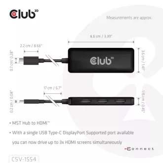 Club3D Hub MST USB-C 3xHDMI-re, Egyszeres: 8K30Hz, Háromszoros: 4K60Hz