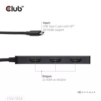 Club3D Hub MST USB-C 3xHDMI-re, Egyszeres: 8K30Hz, Háromszoros: 4K60Hz