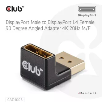 Club3D DisplayPort-ból DisplayPort 1.4 adapter, 4K120Hz, 8K30Hz, 90°