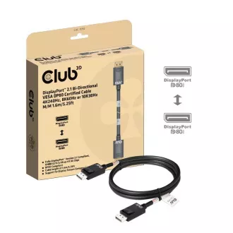 Club3D DisplayPort 2.1 - DisplayPort 2.1 kábel, VESA DP80, 4K240Hz/8K60Hz/10K60Hz (M/M), 1,6m, fekete, 1,6m, fekete