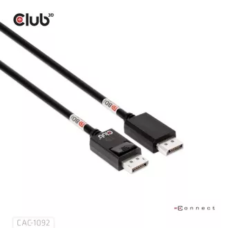 Club3D DisplayPort 2.1 - DisplayPort 2.1 kábel, VESA DP80, 4K240Hz/8K60Hz/10K60Hz (M/M), 1,6m, fekete, 1,6m, fekete
