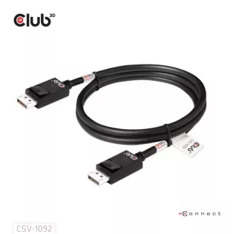 Club3D DisplayPort 2.1 - DisplayPort 2.1 kábel, VESA DP80, 4K240Hz/8K60Hz/10K60Hz (M/M), 1,6m, fekete, 1,6m, fekete