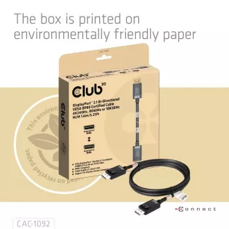 Club3D DisplayPort 2.1 - DisplayPort 2.1 kábel, VESA DP80, 4K240Hz/8K60Hz/10K60Hz (M/M), 1,6m, fekete, 1,6m, fekete