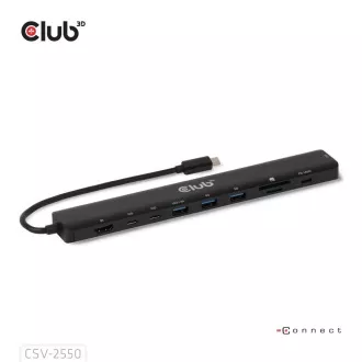 Club3D USB-C 10in1 dokkolóállomás, 140W PD, 1xHDMI, 3xUSB-C, 3xUSB, 1xRJ45, fekete, fekete