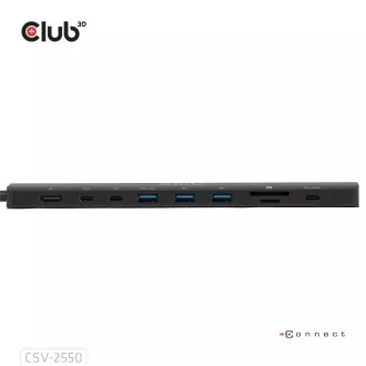 Club3D USB-C 10in1 dokkolóállomás, 140W PD, 1xHDMI, 3xUSB-C, 3xUSB, 1xRJ45, fekete, fekete