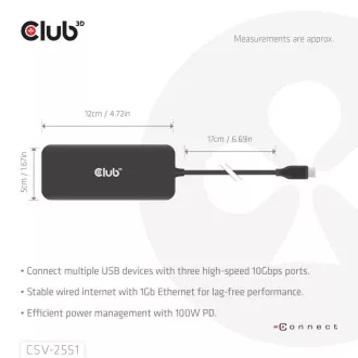 Club3D dokkolóállomás USB-C 8v1, 1xHDMI, 1xDP, 1xUSB-C, 2xUSB, 1xRJ45, fekete, fekete