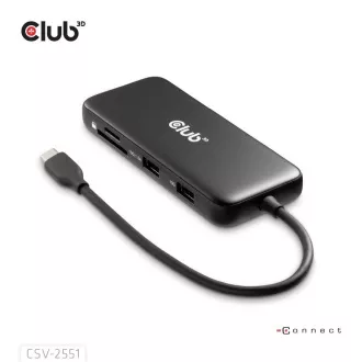 Club3D dokkolóállomás USB-C 8v1, 1xHDMI, 1xDP, 1xUSB-C, 2xUSB, 1xRJ45, fekete, fekete