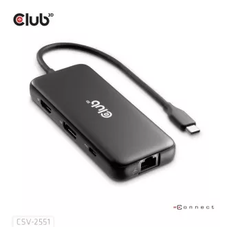 Club3D dokkolóállomás USB-C 8v1, 1xHDMI, 1xDP, 1xUSB-C, 2xUSB, 1xRJ45, fekete, fekete