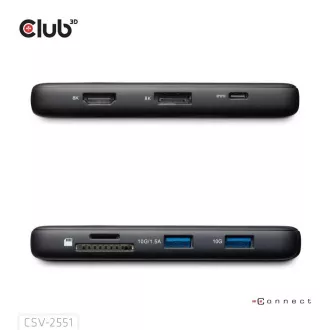 Club3D dokkolóállomás USB-C 8v1, 1xHDMI, 1xDP, 1xUSB-C, 2xUSB, 1xRJ45, fekete, fekete