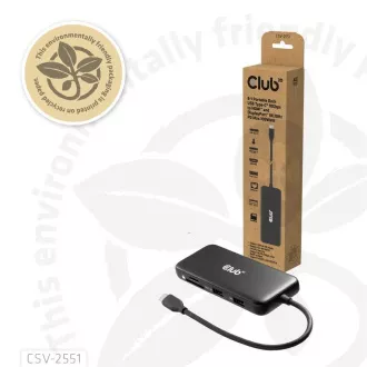 Club3D dokkolóállomás USB-C 8v1, 1xHDMI, 1xDP, 1xUSB-C, 2xUSB, 1xRJ45, fekete, fekete