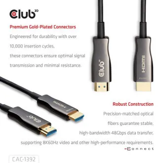 Club3D aktív hibrid optikai HDMI 2.1 kábel, 8K 60 Hz/4K 120 Hz, (M/M), 30 m