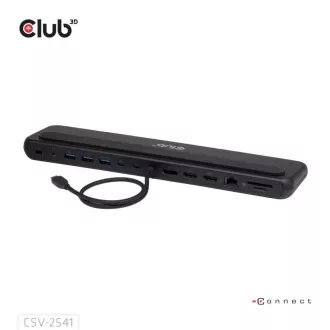 Club3D dokkolóállomás USB-C 12v1, 2xHDMI, 1xDP, 2xUSB-C, 3xUSB, 1xRJ45, 1x3.5mm, fekete, 1xRJ45, 1x3.5mm, fekete