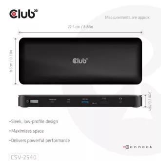 Club3D dokkolóállomás USB-C 14v1, 2xHDMI, 2xDP, 3xUSB-C, 1xUSB-C PD, 2xUSB, 1xRJ45, 1x3.5mm, microSD/SD, fekete színű