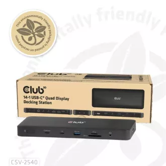 Club3D dokkolóállomás USB-C 14v1, 2xHDMI, 2xDP, 3xUSB-C, 1xUSB-C PD, 2xUSB, 1xRJ45, 1x3.5mm, microSD/SD, fekete színű