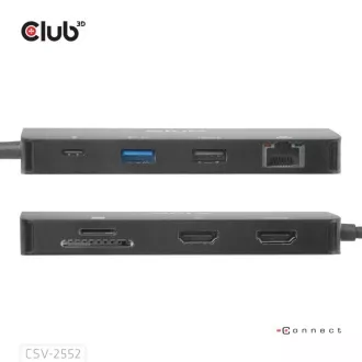 Club3D dokkolóállomás USB-C 9v1, 2xHDMI, 1xUSB-C, 1xUSB-C PD, 2xUSB, 1xRJ45, microSD/SD, fekete színben
