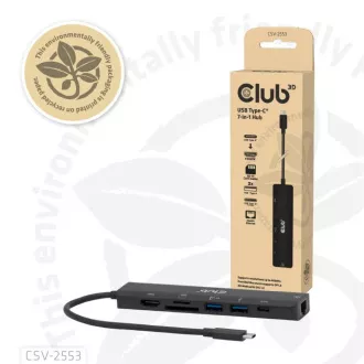 Club3D dokkolóállomás USB-C 7in1, 1xHDMI, 1xUSB-C PD, 2xUSB, 1xRJ45, microSD/SD, fekete színben