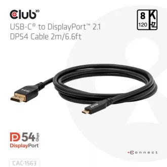 Club3D USB-C és DisplayPort 2.1 DP54 kétirányú kábel, 8K120Hz, 4K480Hz, 2m