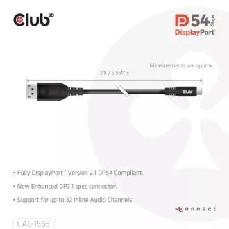 Club3D USB-C és DisplayPort 2.1 DP54 kétirányú kábel, 8K120Hz, 4K480Hz, 2m