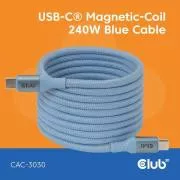 Club3D mágneses USB-C kábel, 240W PD3.1, 480 Mbps, 2m, kék