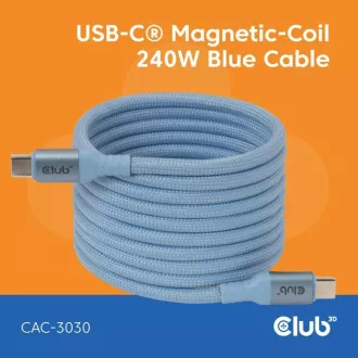 Club3D mágneses USB-C kábel, 240W PD3.1, 480 Mbps, 2m, kék