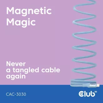 Club3D mágneses USB-C kábel, 240W PD3.1, 480 Mbps, 2m, kék