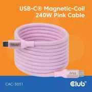 Club3D mágneses USB-C kábel, 240W PD3.1, 480 Mbps, 2m, rózsaszín, rózsaszín