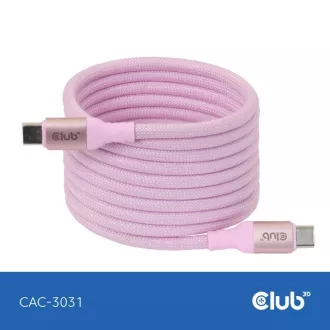 Club3D mágneses USB-C kábel, 240W PD3.1, 480 Mbps, 2m, rózsaszín, rózsaszín