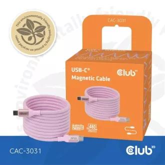 Club3D mágneses USB-C kábel, 240W PD3.1, 480 Mbps, 2m, rózsaszín, rózsaszín
