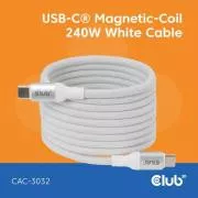 Club3D mágneses USB-C kábel, 240W PD3.1, 480 Mbps, 2m, fehér