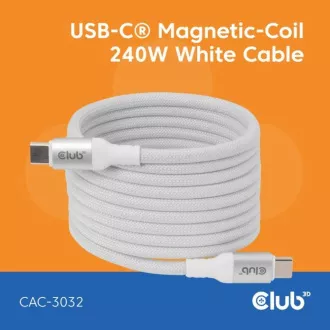 Club3D mágneses USB-C kábel, 240W PD3.1, 480 Mbps, 2m, fehér