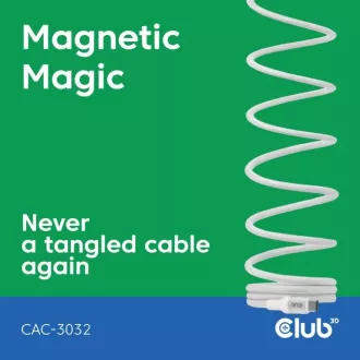 Club3D mágneses USB-C kábel, 240W PD3.1, 480 Mbps, 2m, fehér