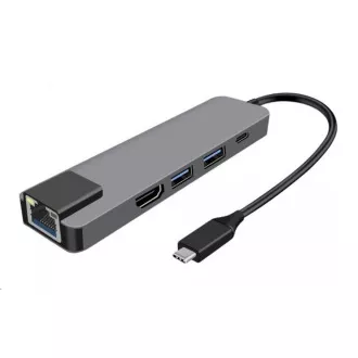WG - HUB Type-C 4 v1, HDMI   RJ45   USB3.0, alumínium, alumínium