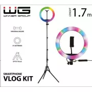 WG - Vlog Kit alapkészlet videoblogok készítéséhez, RGB LED fénnyel és 1,7 méteres állvánnyal