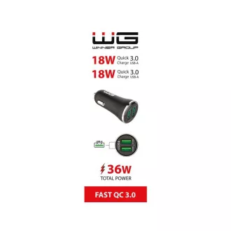 WG - Autótöltő 2x USB-A 36W, QC 3.0   QC 3.0, fekete