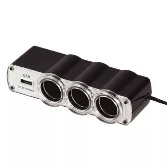 WG - Autótöltő, hub, 3x 12V-os szivargyújtó aljzat   1x USB-A, hosszabbítóval
